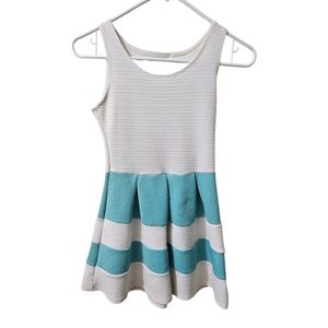Striped White and Blue Green  Kids Dress